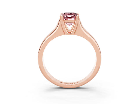 Rose gold Emerald Cut Morganite Solitaire Ring with Wide Band and Prong Setting_3