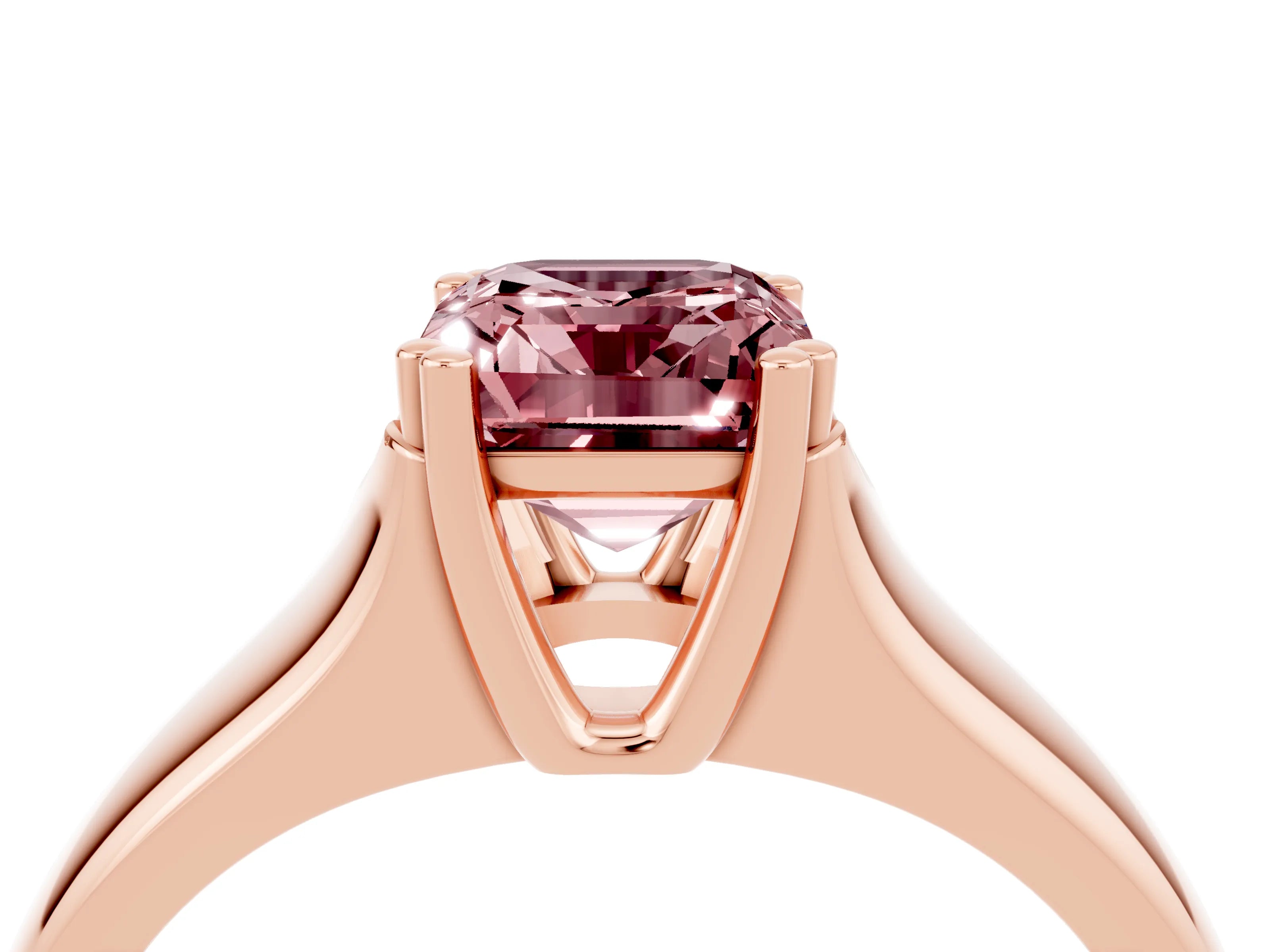 Rose gold Emerald Cut Morganite Solitaire Ring with Wide Band and Prong Setting_4