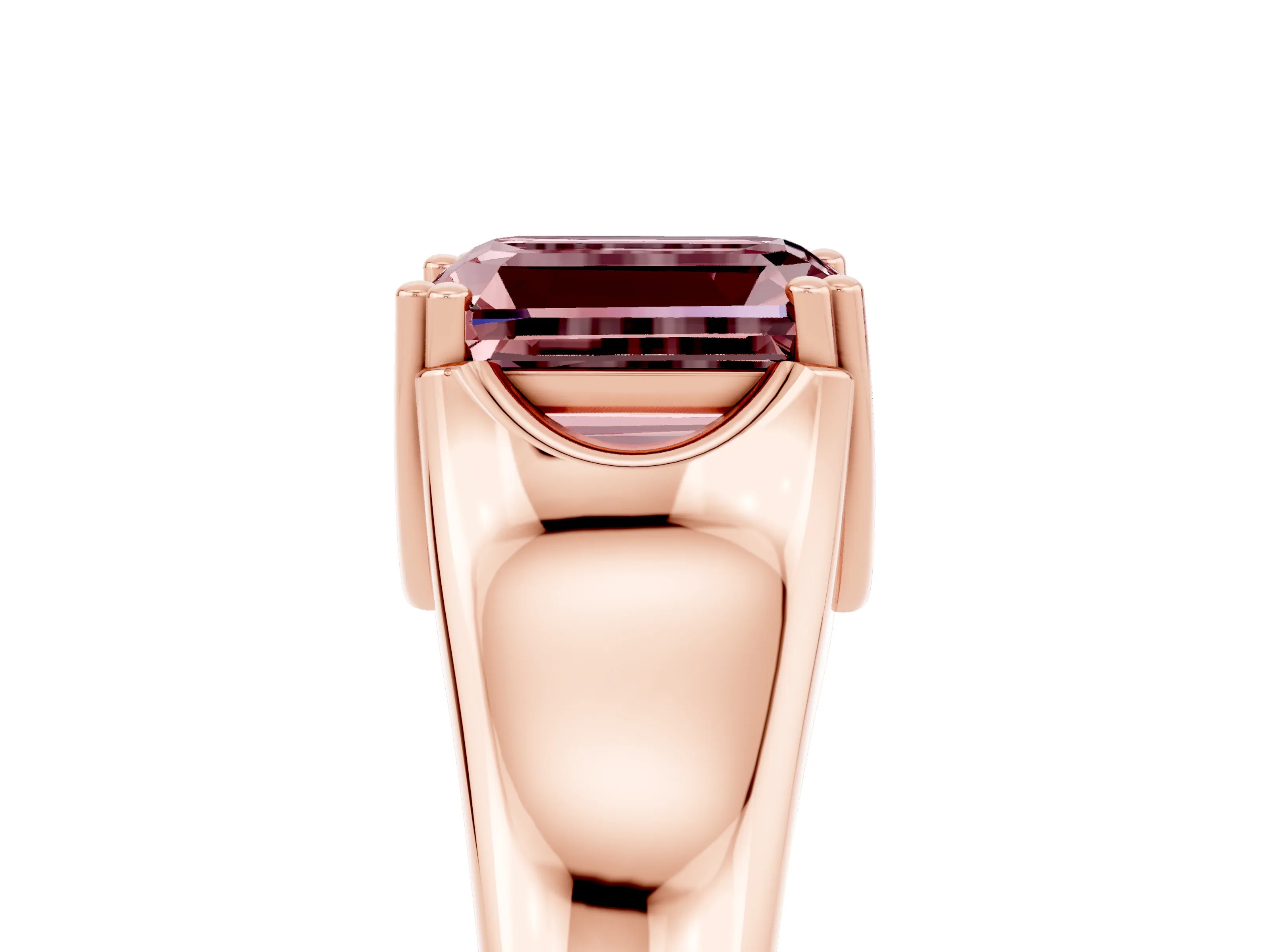 Rose gold Emerald Cut Morganite Solitaire Ring with Wide Band and Prong Setting_5