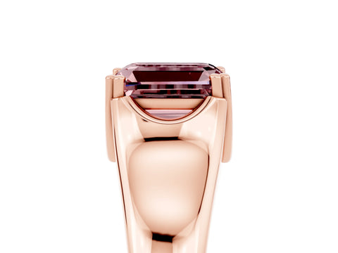 Rose gold Emerald Cut Morganite Solitaire Ring with Wide Band and Prong Setting_5