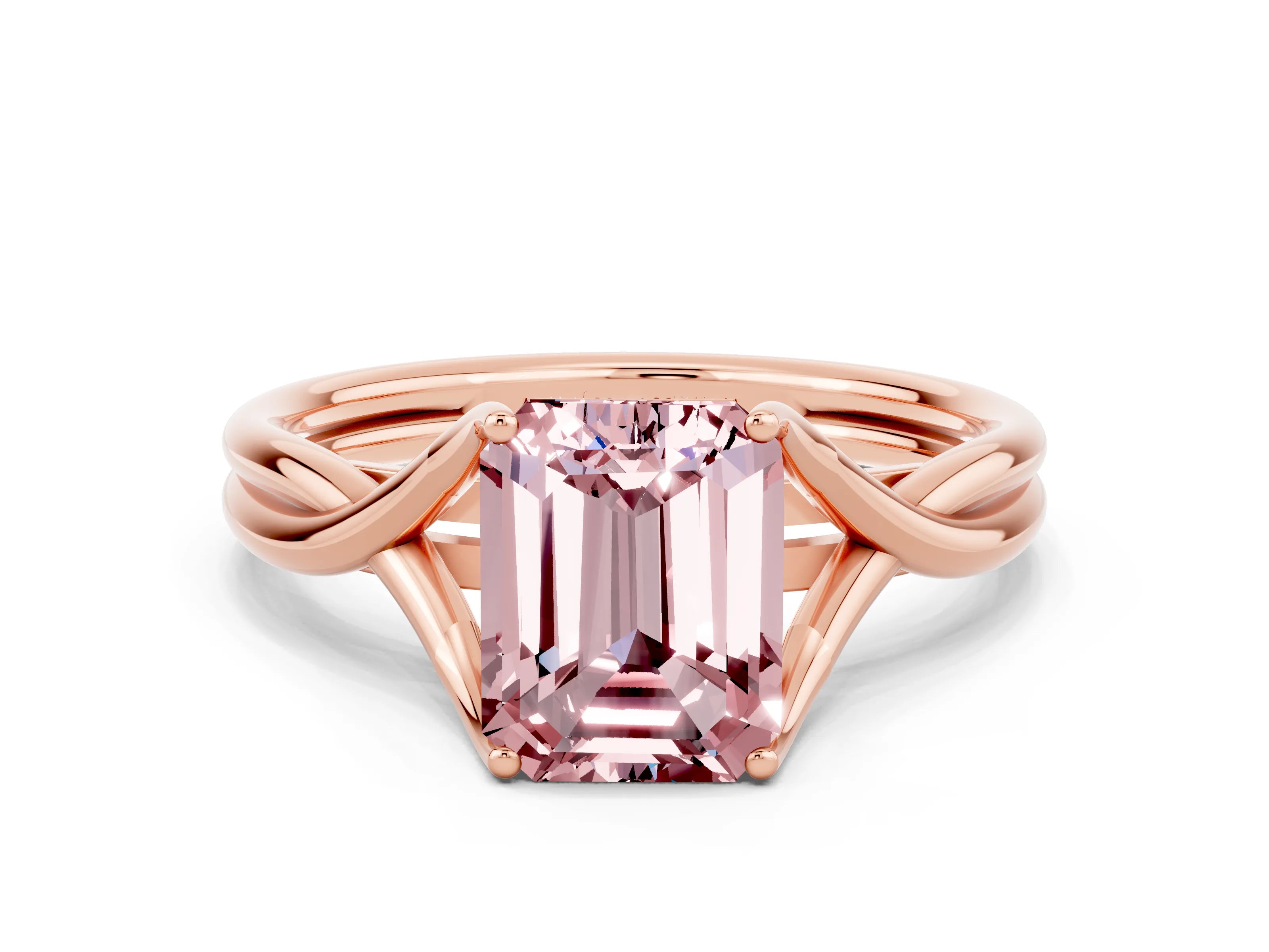 Rose gold Emerald Cut Morganite Solitaire Twist Band Prong Setting Ring_44
