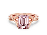 Rose gold Emerald Cut Morganite Solitaire Twist Band Prong Setting Ring_44