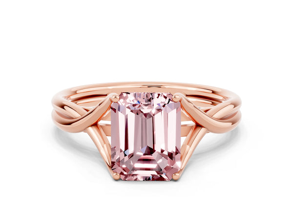 Rose gold Emerald Cut Morganite Solitaire Twist Band Prong Setting Ring