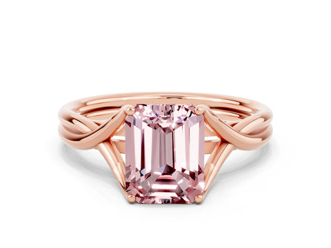 Rose gold Emerald Cut Morganite Solitaire Twist Band Prong Setting Ring_44
