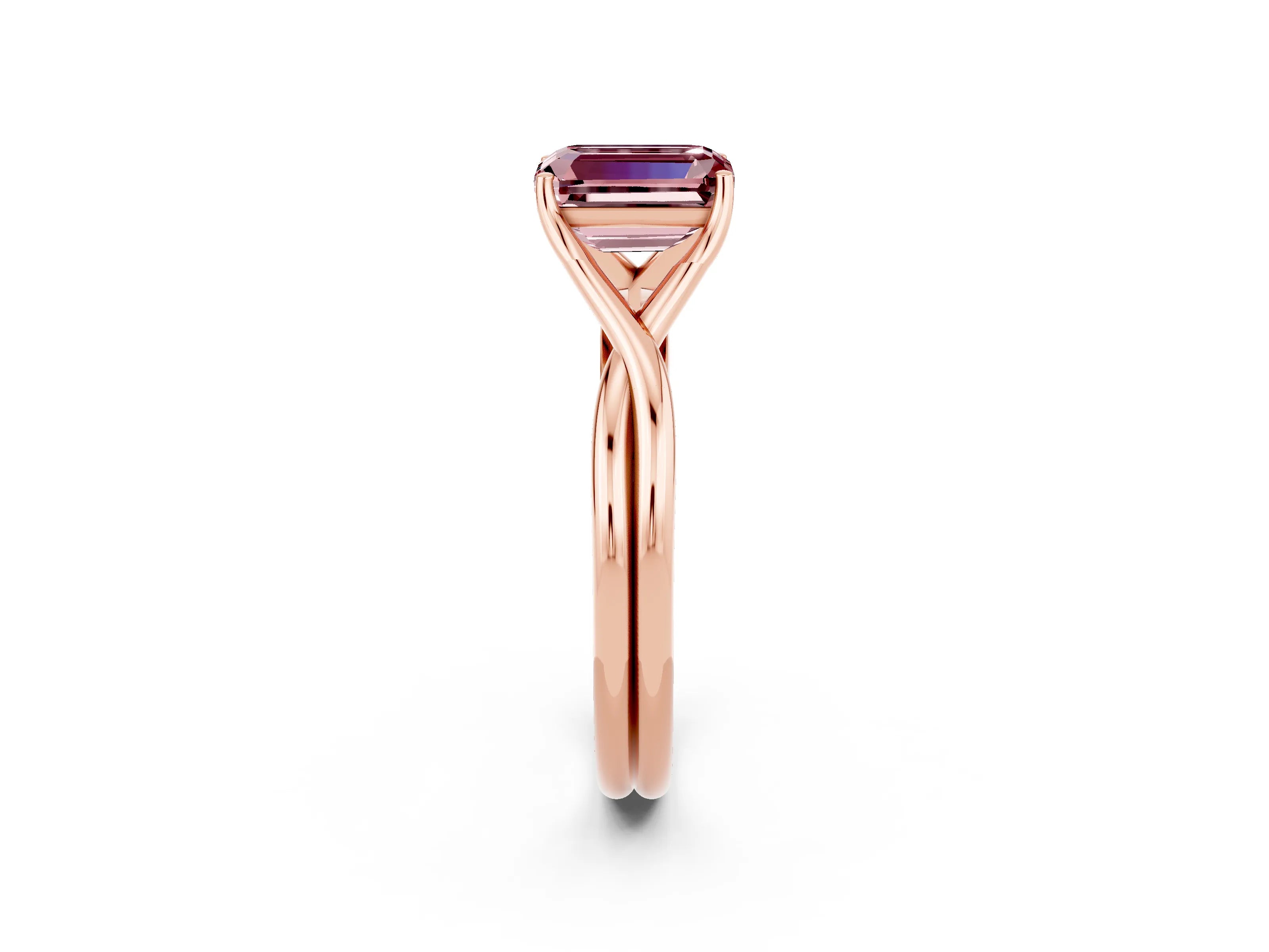 Rose gold Emerald Cut Morganite Solitaire Twist Band Prong Setting Ring_46