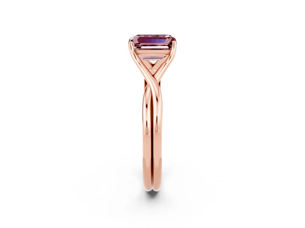 Rose gold Emerald Cut Morganite Solitaire Twist Band Prong Setting Ring