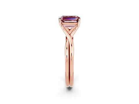 Rose gold Emerald Cut Morganite Solitaire Twist Band Prong Setting Ring_46