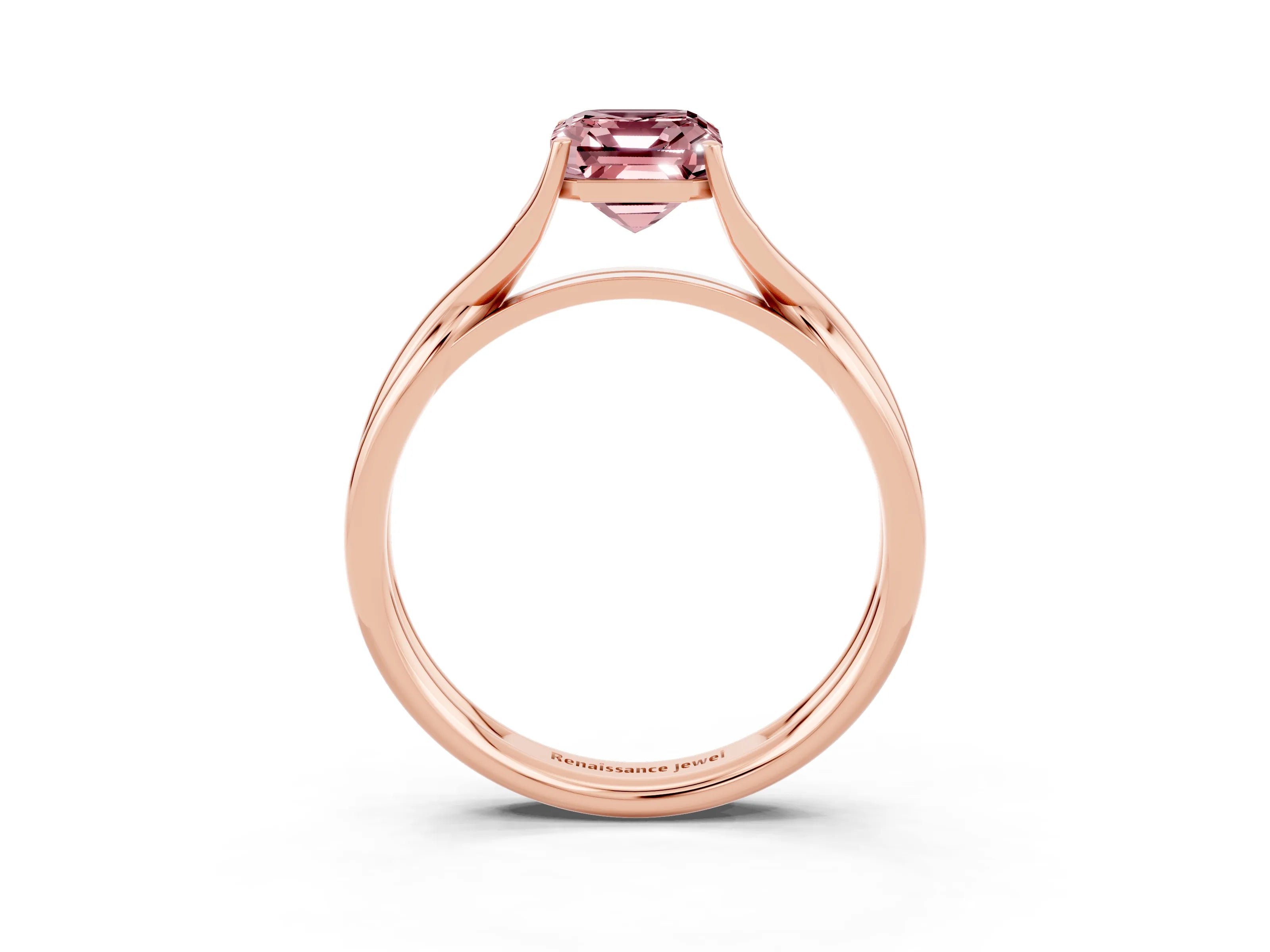 Rose gold Emerald Cut Morganite Solitaire Twist Band Prong Setting Ring_47