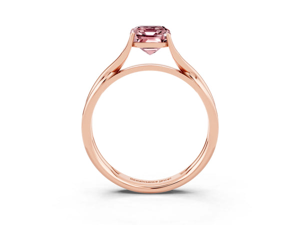 Rose gold Emerald Cut Morganite Solitaire Twist Band Prong Setting Ring