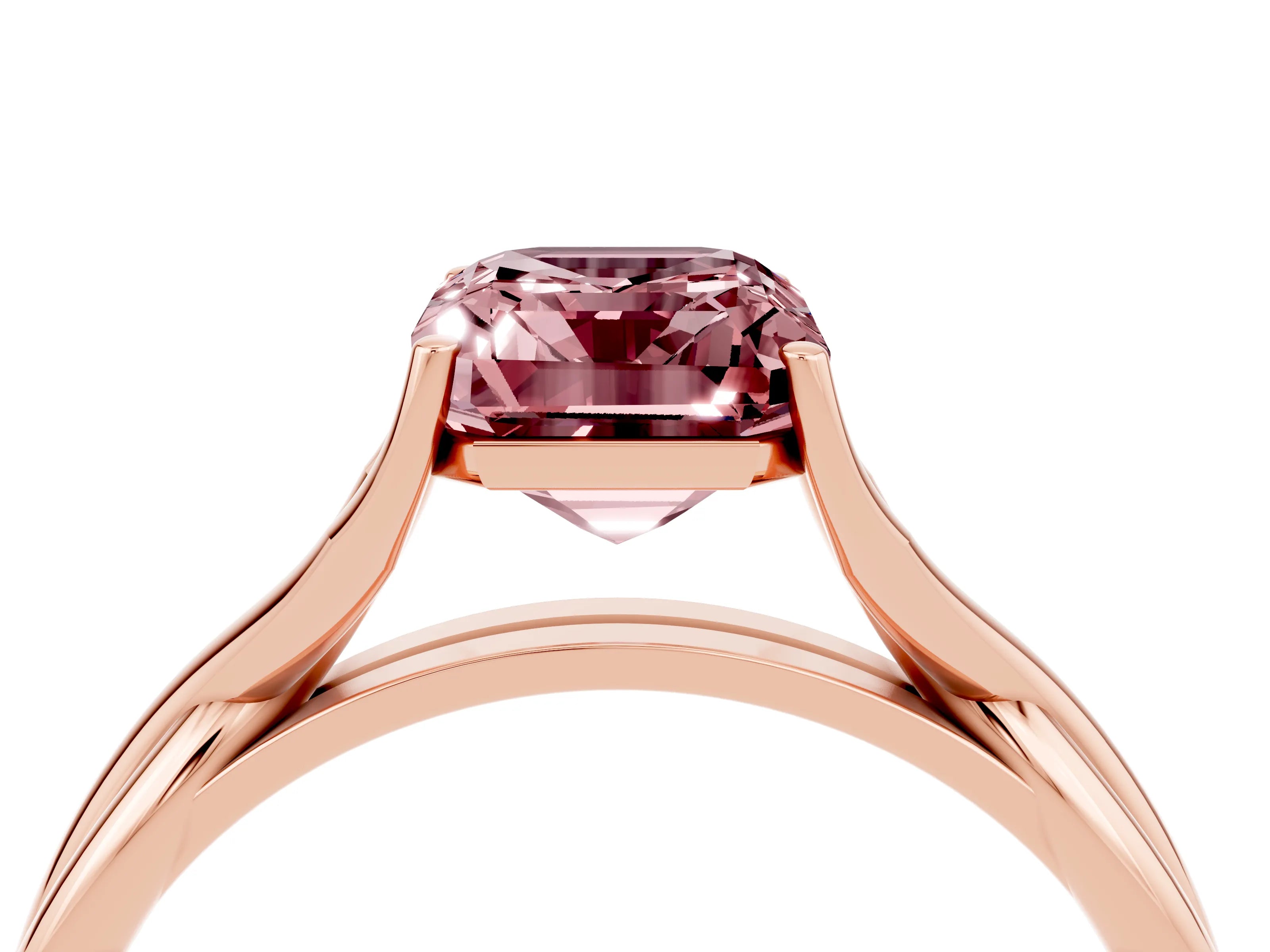 Rose gold Emerald Cut Morganite Solitaire Twist Band Prong Setting Ring_48
