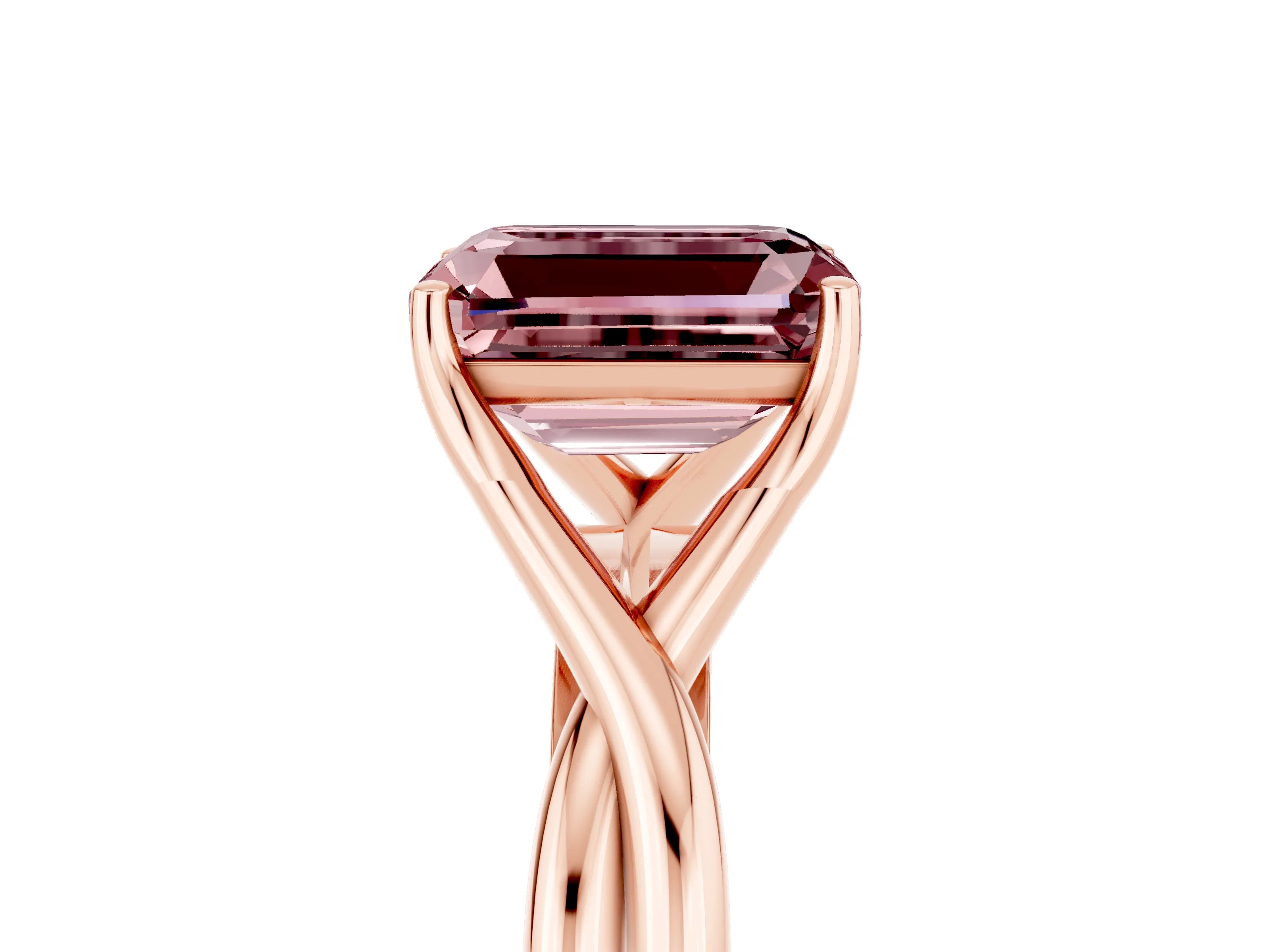 Rose gold Emerald Cut Morganite Solitaire Twist Band Prong Setting Ring_49