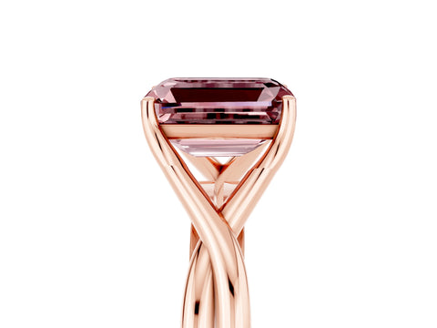 Rose gold Emerald Cut Morganite Solitaire Twist Band Prong Setting Ring_49