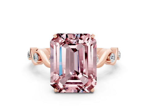 Rose gold Emerald Cut Morganite Solitaire Twisted Band with Round  Accents and Prong Setting_12