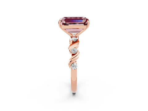 Rose gold Emerald Cut Morganite Solitaire Twisted Band with Round  Accents and Prong Setting_14