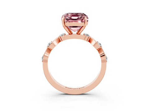 Rose gold Emerald Cut Morganite Solitaire Twisted Band with Round  Accents and Prong Setting_15