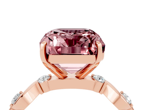 Rose gold Emerald Cut Morganite Solitaire Twisted Band with Round  Accents and Prong Setting_16