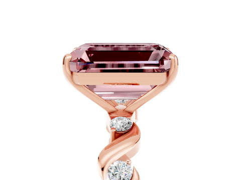 Rose gold Emerald Cut Morganite Solitaire Twisted Band with Round  Accents and Prong Setting_17