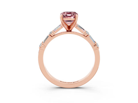 Rose gold Emerald Cut Morganite Solitaire with Side Baguettes and Channel Set Band_3