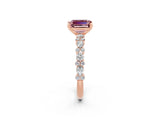 Rose gold Emerald Cut Morganite Solitaire with Side Stones, Pave Band, Four-Prong Setting_50
