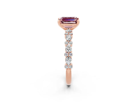 Rose gold Emerald Cut Morganite Solitaire with Side Stones, Pave Band, Four-Prong Setting_50
