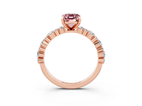 Rose gold Emerald Cut Morganite Solitaire with Side Stones, Pave Band, Four-Prong Setting_51