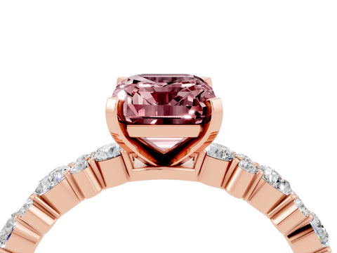 Rose gold Emerald Cut Morganite Solitaire with Side Stones, Pave Band, Four-Prong Setting_52