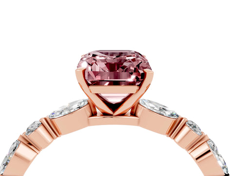 Rose gold Emerald Cut Morganite Solitaire with Side Stones on a Pavé Band and Four-Prong Setting_4