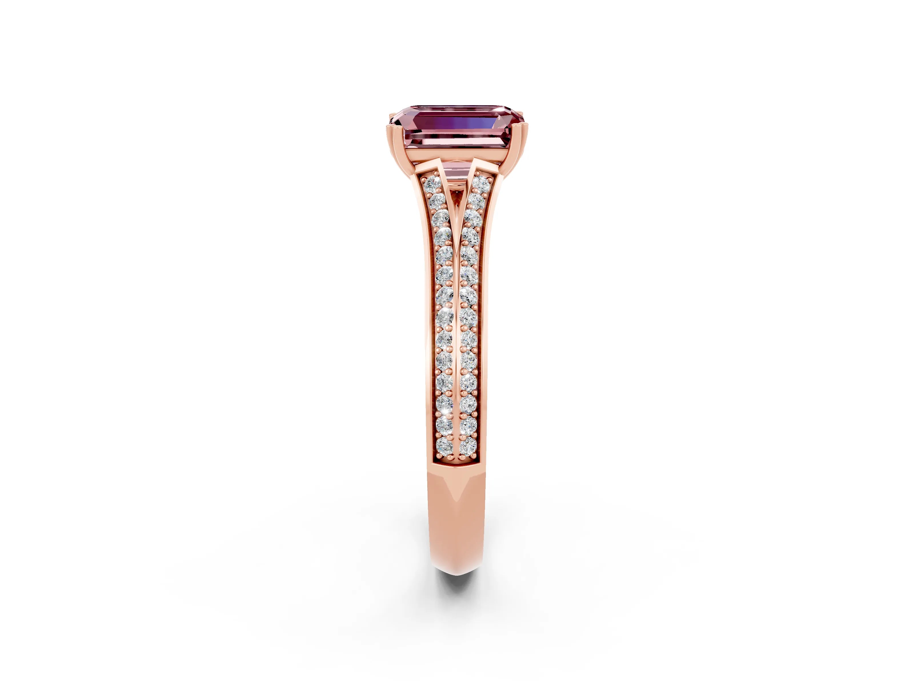 Rose gold Emerald Cut Morganite Split Shank Engagement Ring with Pavé Band_2