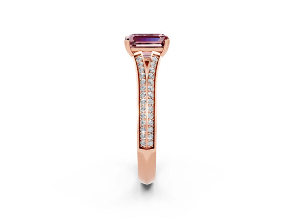Rose gold Emerald Cut Morganite Split Shank Engagement Ring with Pavé Band
