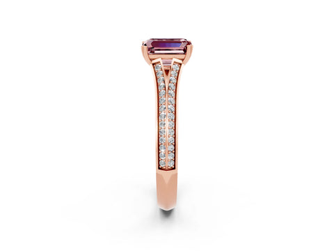 Rose gold Emerald Cut Morganite Split Shank Engagement Ring with Pavé Band_2