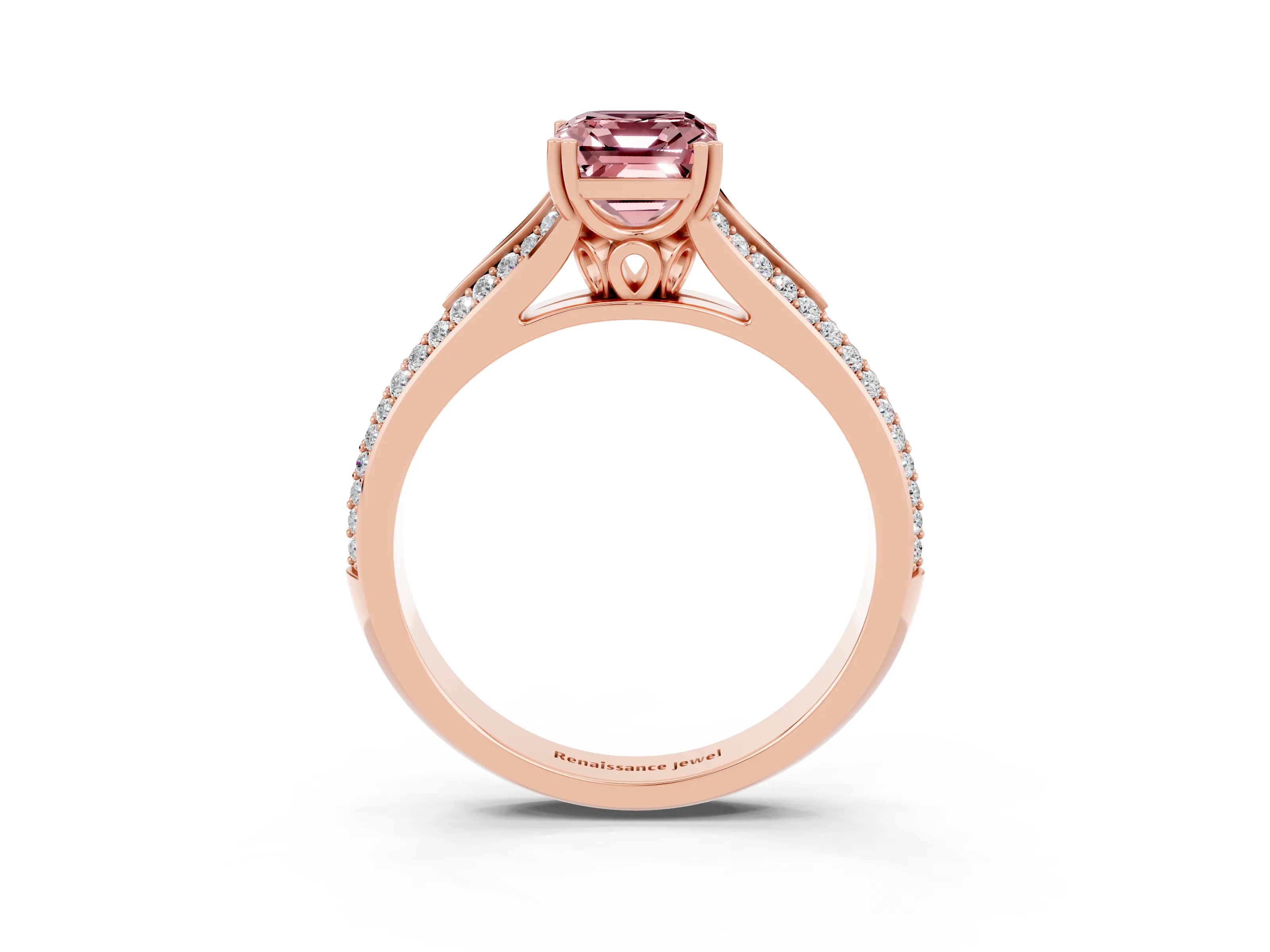 Rose gold Emerald Cut Morganite Split Shank Engagement Ring with Pavé Band_3