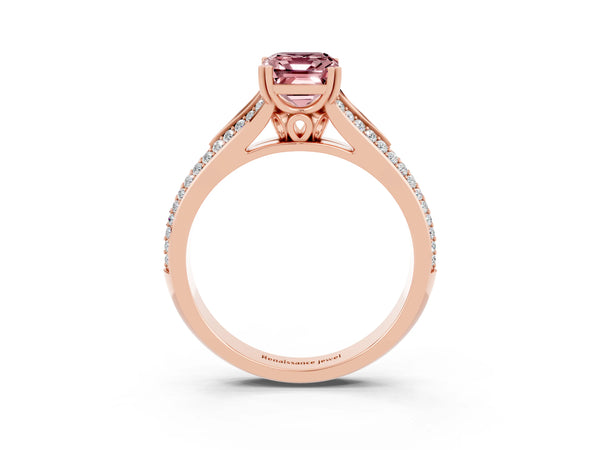 Rose gold Emerald Cut Morganite Split Shank Engagement Ring with Pavé Band