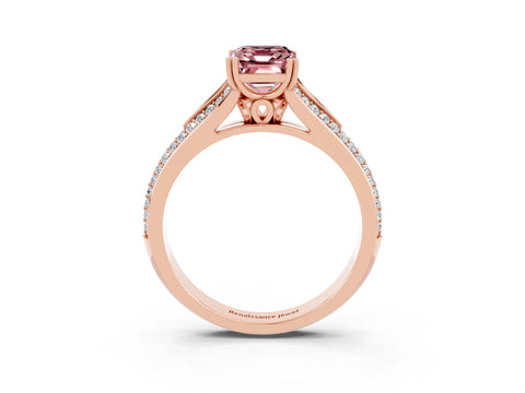 Rose gold Emerald Cut Morganite Split Shank Engagement Ring with Pavé Band_3