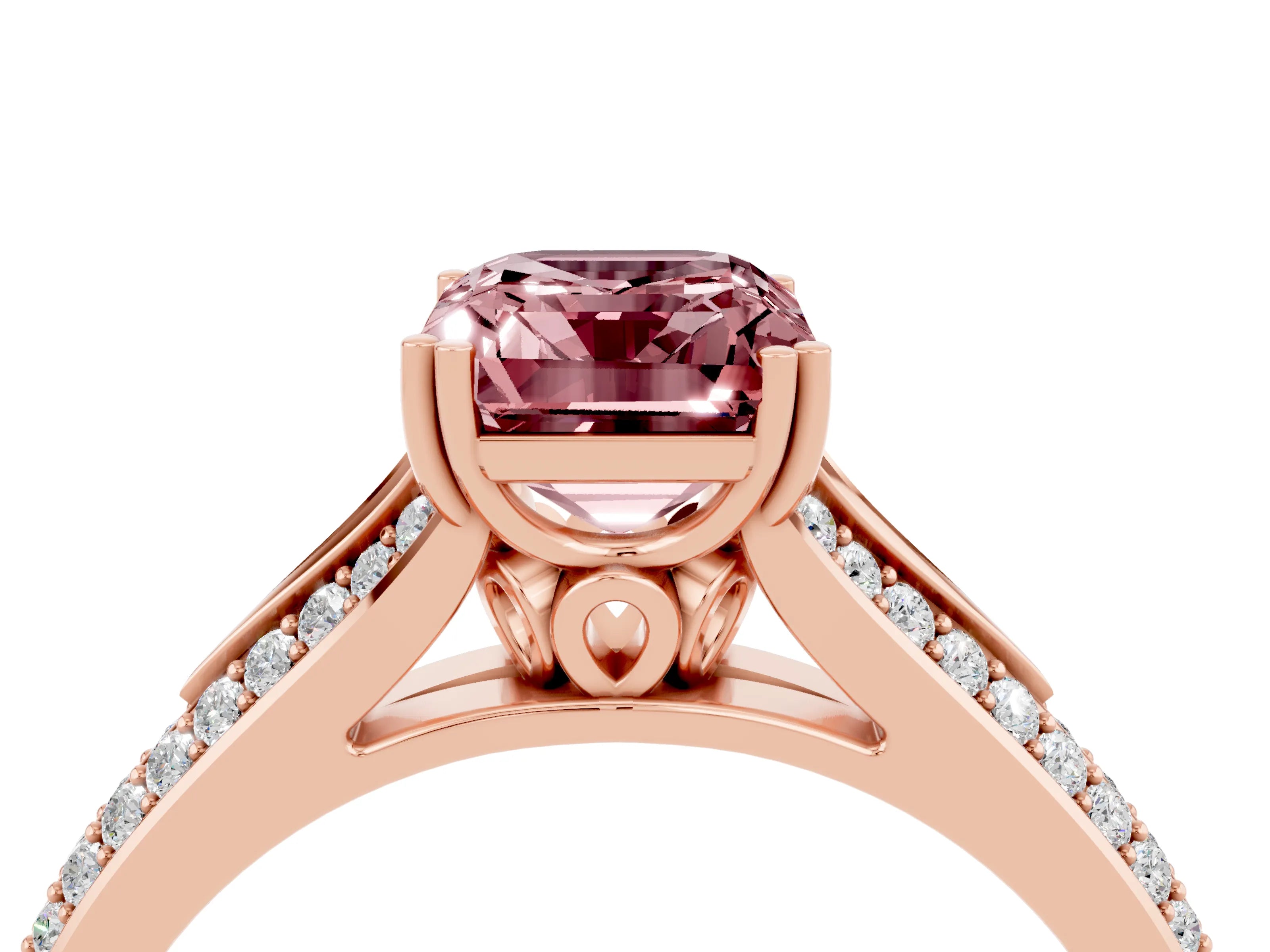 Rose gold Emerald Cut Morganite Split Shank Engagement Ring with Pavé Band_4