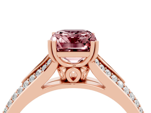 Rose gold Emerald Cut Morganite Split Shank Engagement Ring with Pavé Band_4