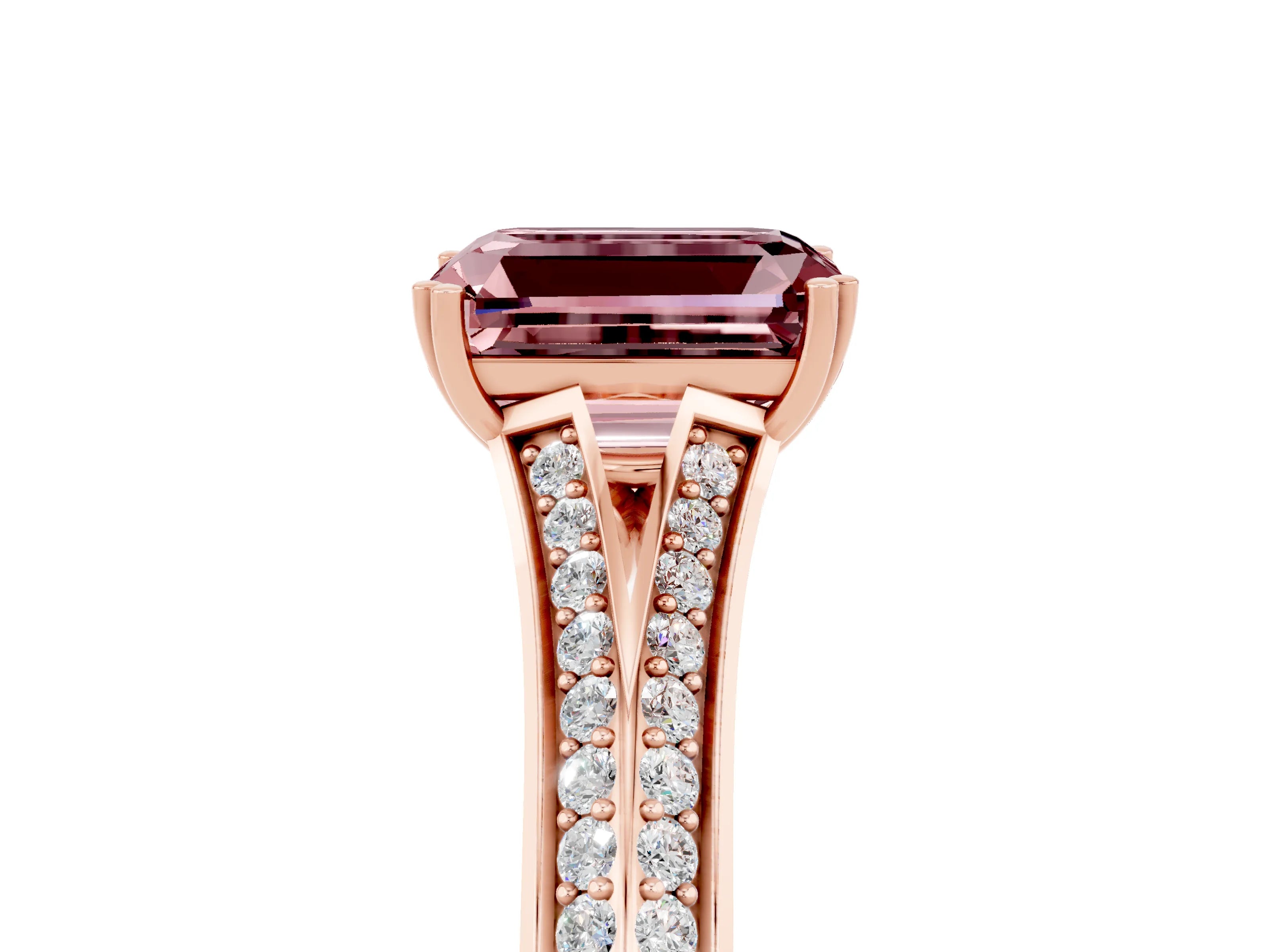 Rose gold Emerald Cut Morganite Split Shank Engagement Ring with Pavé Band_5