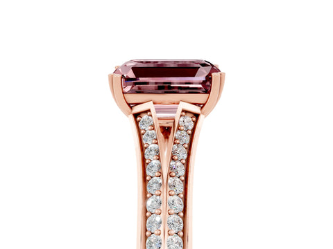 Rose gold Emerald Cut Morganite Split Shank Engagement Ring with Pavé Band_5