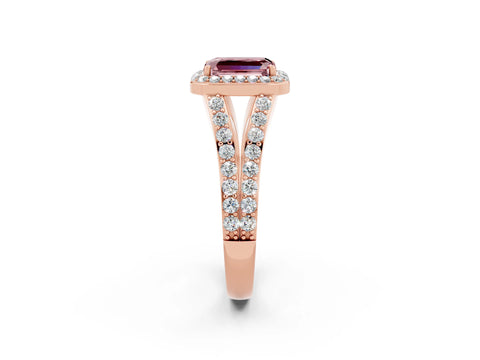 Rose gold Emerald Cut Morganite Split Shank Halo Ring with Four-Prong Setting_14