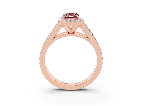 Rose gold Emerald Cut Morganite Split Shank Halo Ring with Four-Prong Setting_15
