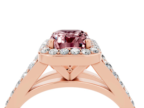 Rose gold Emerald Cut Morganite Split Shank Halo Ring with Four-Prong Setting_16