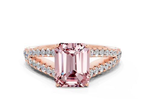 Rose gold Emerald Cut Morganite Split Shank Pavé Engagement Ring with Four-Prong Setting_12