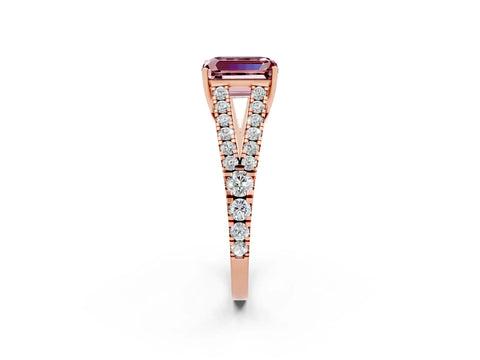 Rose gold Emerald Cut Morganite Split Shank Pavé Engagement Ring with Four-Prong Setting_14