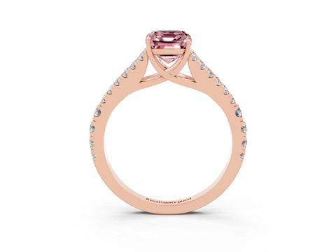Rose gold Emerald Cut Morganite Split Shank Pavé Engagement Ring with Four-Prong Setting_15