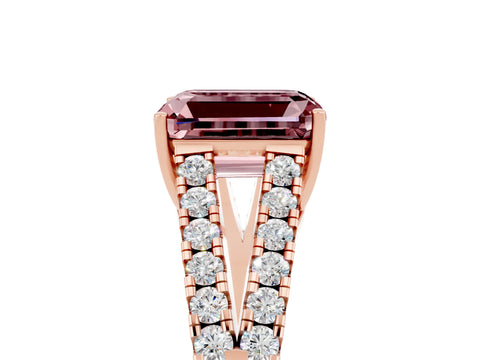 Rose gold Emerald Cut Morganite Split Shank Pavé Engagement Ring with Four-Prong Setting_17