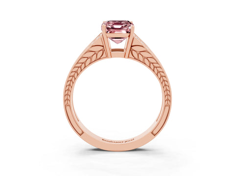 Rose gold Emerald Cut Morganite Split Shank Ring with Pavé Band and Four-Prong Setting_5