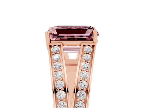 Rose gold Emerald Cut Morganite Split Shank Ring with Pavé Band and Four-Prong Setting_7