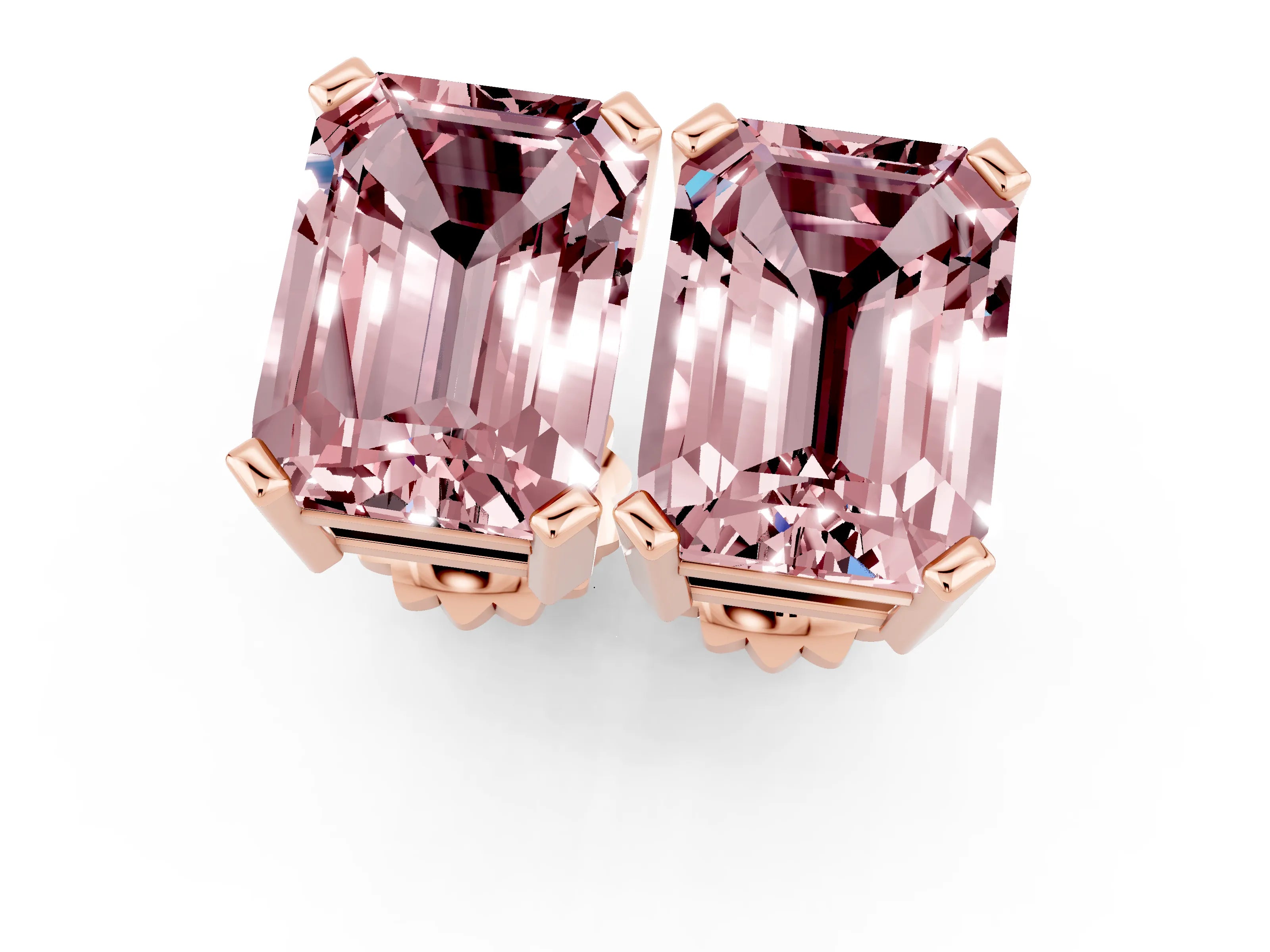Rose gold Emerald Cut Morganite Stud Earrings_19