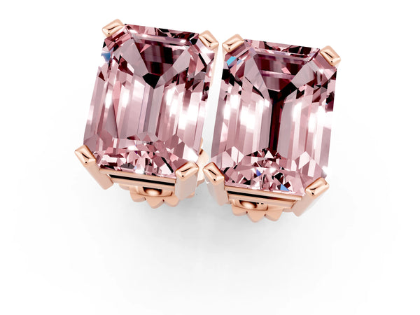 Rose gold Emerald Cut Morganite Stud Earrings