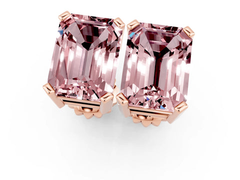 Rose gold Emerald Cut Morganite Stud Earrings_19