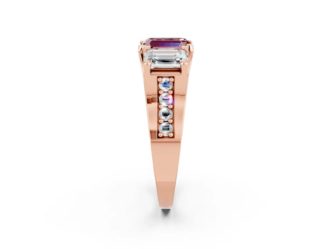 Rose gold Emerald Cut Morganite Three-Stone Ring with Channel Set Band and Four-Prong Setting_2